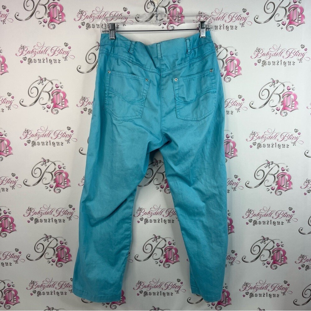 Tanjay pants bright aqua blue silver detail hardware Blue Boot Cut Pants - Picture 2 of 13